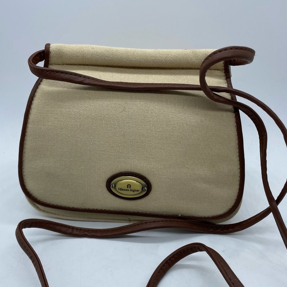 Vintage Dead Stock Etienne Aigner Beige Canvas Accordion Crossbody Bag